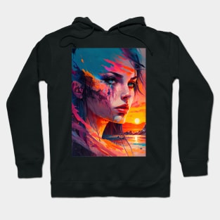 Beautiful Girl Abstract Art with Setting Sun Hoodie